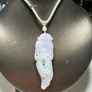 Certificate Jade Pendant Icy Purple Natural Jadeite 紫色冰透翡翠A货 ，人参如意
